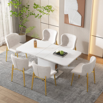 Uitskuif-eettafel, Eettafel met Berging, Reghoekige Eettafel, Koffie-ontspanningstafel, Moderne Eenvoudige Yster-eettafel, Ruimtebesparende Multifunksionele Eettafel, Wit