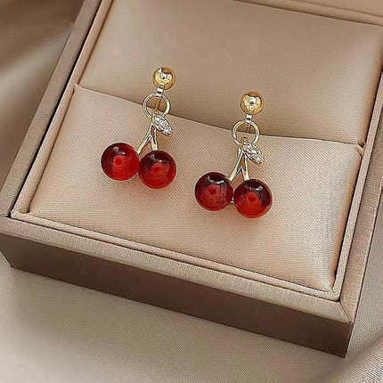 Red Glass Cherry Earrings Female