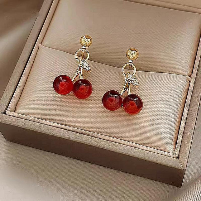 Red Glass Cherry Earrings Female
