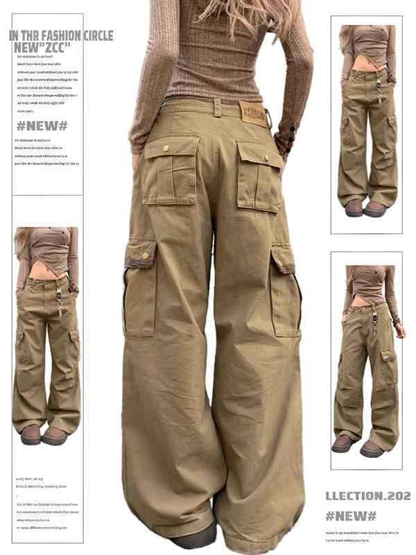 Retro Multi-pocket Workwear Jeans Women's Loose Wide-leg Casual Pants