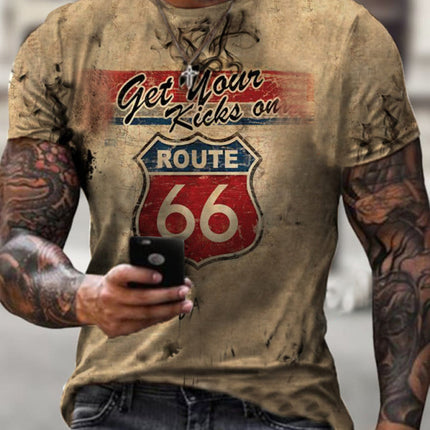 Round Neck Digital Print Slim Pullover Men's T-shirt