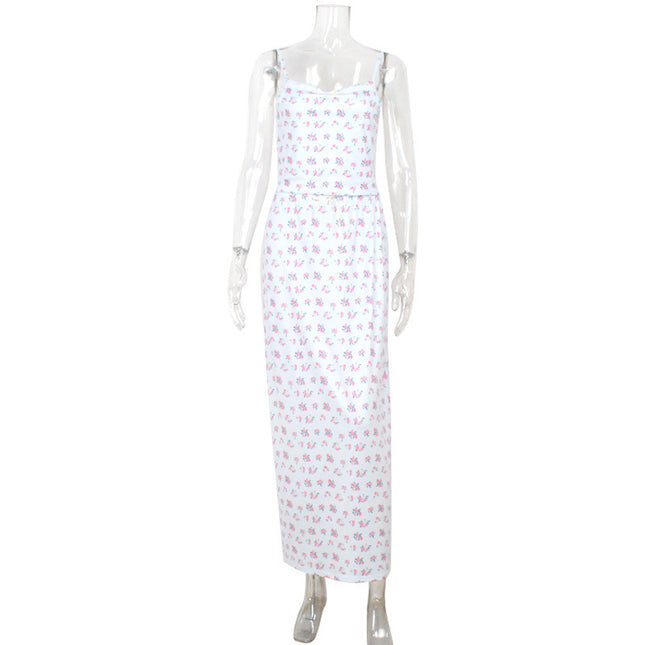 Floral Strap Tube Coat Skirt Suit