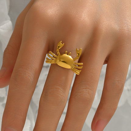 Lxalry 18K Gold Plated Stainless Steel Crab Design Mirror Polish Ring  Hypoallergenic Skin Safe Jewelry With Sphere Accents  Handmade Luxury Gift  Decorative Sculpture For Bold Fashion