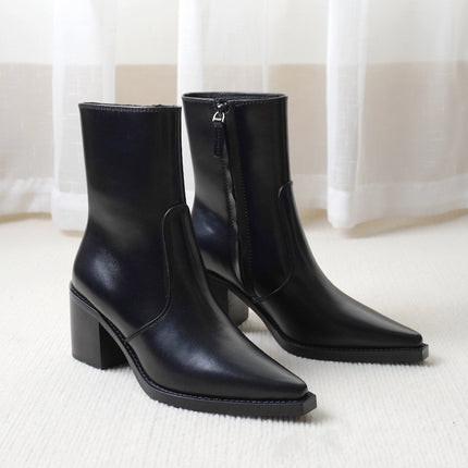 Autumn And Winter Genuine Leather Chunky Heel Martin Boots Ankle Boots