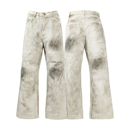 Washed Old Color Pleated Stitching Straight Cargo Loose Trousers