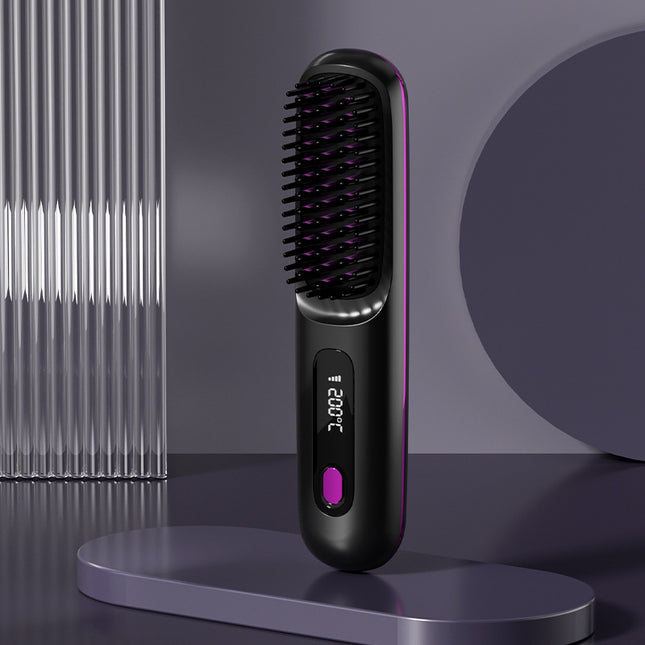 2-in-1 Reguit Haarkam Draadlose Haarglatmaker Borsel Haar Vinnige Verhitting Draagbare Warm Kruller USB-laai
