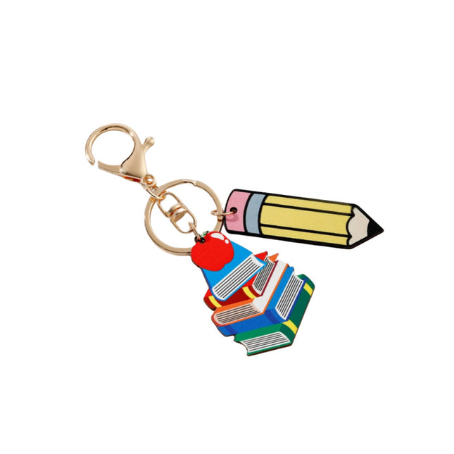 Rainbow Pencil Wooden Board Tassel Key Chain Pendant
