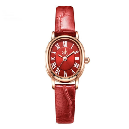 Retro Ovale Leerband Kwarts Horlosie