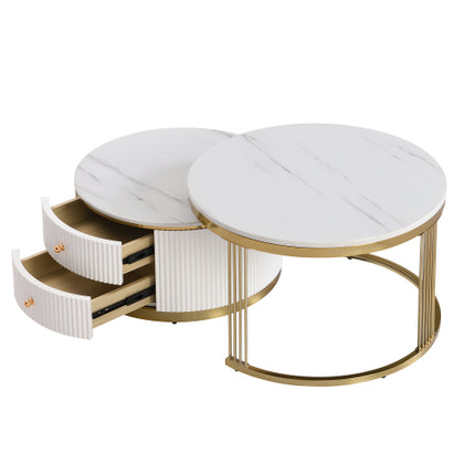 Moderne 2-stuk Wit Sirkelvormige Nesbanktafel Met Laaie, 27.6 Duim