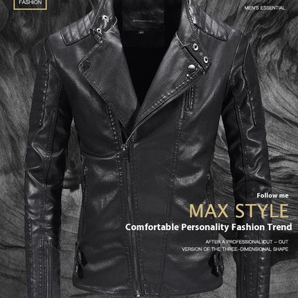 Trendy Leather Jacket Men's Fleece-lined PU Jacket