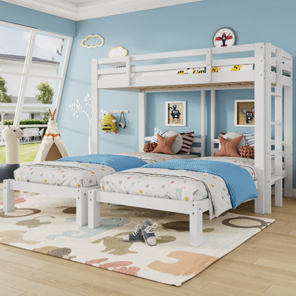 Stapelbed Drie Slapers Met Sywaartse Leer Vir Kinders En Tieners 3FT, Wit 90x190cm,90x200cm Matras Nie Ingesluit Nie