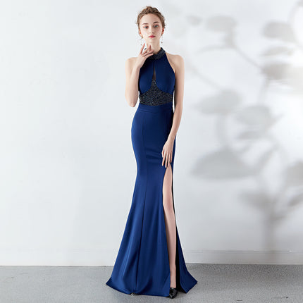 Women's Fashion Temperament Fishtail Hanging Neck Evening Dress