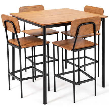 5 Stuk Industriële Eetkamertafelstel Met Teenhoogte Tafel En 4 Kroegstoele