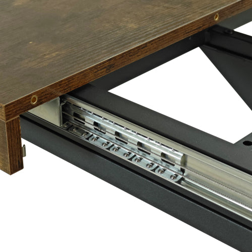 Retro Reghoekige Rek Eettafel, Antieke Houtblad En Swart Reliëfplaat, Swart Fyn Sand Kruisysterbasis Eettafel, Met Bergingsboks