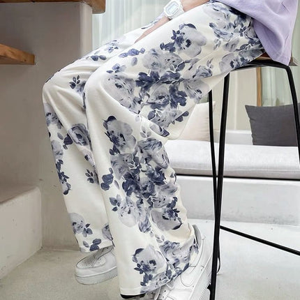 Tie-dyed Floral Wide-leg Pants Women Loose And Casual Mopping The Floor