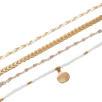 4 stuks Stel Boheemse Geweefde Tou Voetketting Vir Mans En Vroue Geometriese Legering Swart Krale Druppelolie Enkelband Stel Somer Modejuweliersware