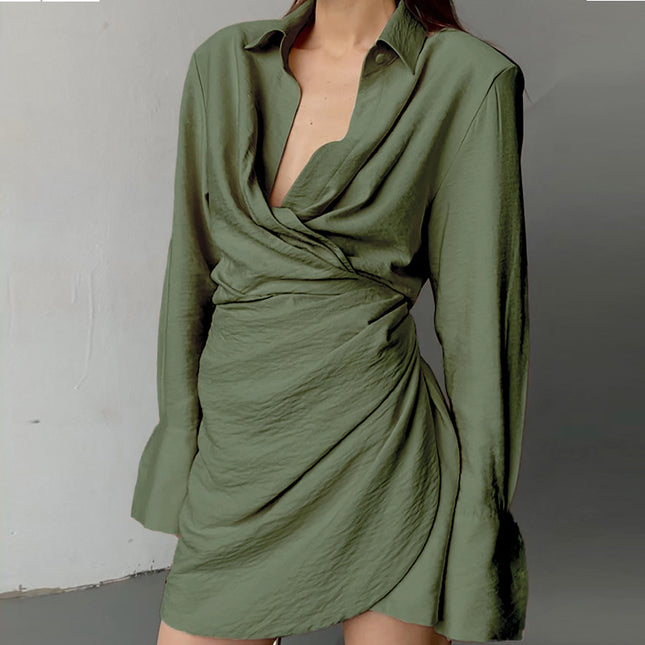 V-neck Sexy Irregular Commuter Long Sleeve Dress