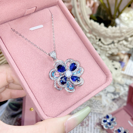 18K Plated Multi Faceted Translucent Colored Treasure Zircon Flower Earrings