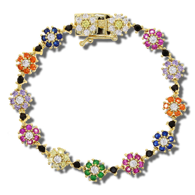 Women's Flower Zircon Bracelet Color Zircon Inlaid Personality Simple Hand Jewelry Ornament