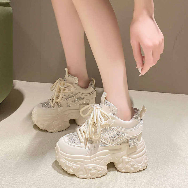 10cm Verborge Hak Platform Sequins "Dad Shoes"