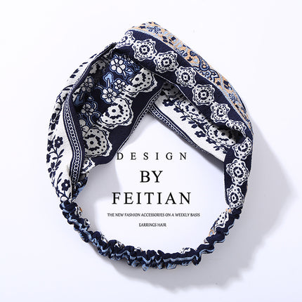 Fabric cross-knotted bow chiffon floral headband