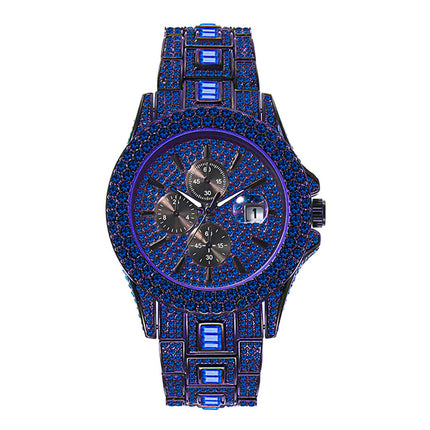 Hip Hop Full Diamond Colorful Crystals Men's Luminous Quartz Watch
