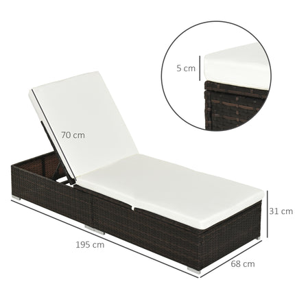 PE Rottang Sonbed Met Kussing, Tuin Sonbed Meubels Met 5-Vlak Lêleuning Rugleuning, En Armleuning, Stel Van 2, Bruin