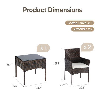 Three-piece Garden Furniture Set, Woven Outdoor Polyethylene Rattan Furniture, Equipped With A Coffee Table And Washable Cushions