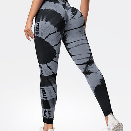 Tie-dye High Waist Tummy Control Butt Lifting Moisture Wicking Quick Drying Seamless Tie Dye Yoga Pants, Running Sports Tight Pants, Women's Activewear