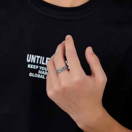 925 Sterling Silwer Ouerwetse Thaise Silwer Ring Vir Mans, Hip Hop Vet Stylvolle Wysesvingerring, Anti-Tand Verpersoonlikheidsjuweliersware