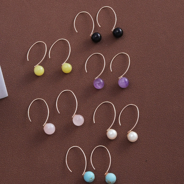 Decoration Design Development Copper Ear Hook Personality Simple Natural Stone Inlaid All-match Earrings