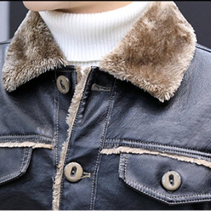 Lapel and Cashmere Men's Casual PU Leather Jacket