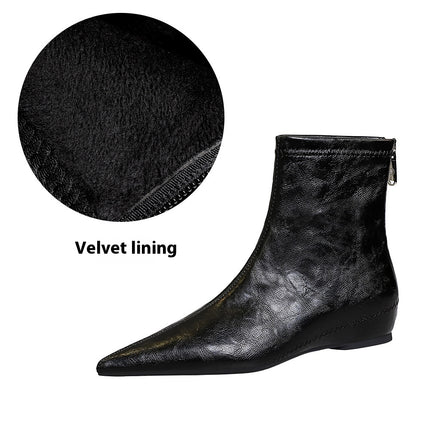 Retro Female Boots Comfortable Low Heel Wedge Hidden Heel