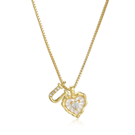 Diamond-encrusted Heart-and-letter Necklace Fashionable
