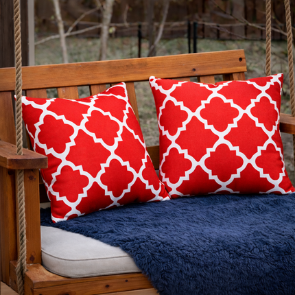 2 Pak Buitenste Sierkussings, Waterdigte & Vervaagbestande Patio Kussings Vir Tuin, Stoep, Swembadmeubels - Sagte & Gemaklike Dekoratiewe Kussingsovertreksels 18x18 Duim, Rooi Geruit
