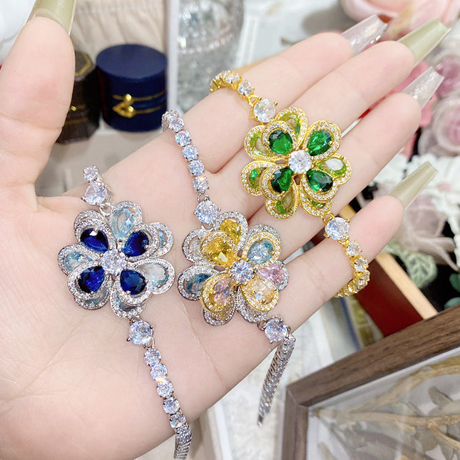 18K Plated Multi Faceted Translucent Colored Treasure Zircon Flower Earrings