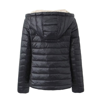 European And American Style Short Autumn And Winter Cotton-padded Coat Women's Solid Color Loose Hooded Fleece-lined Warm