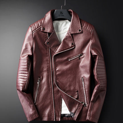Cross-border for Europe and America simple spring and autumn men's lapel zipper washed pu leather coat motorcycle leather jacket men