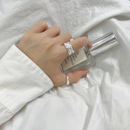 925 Sterling Silver Korean Style Irregular Stream Texture Ring, Textured Streamlined Design, INS Minimalist Fashion Statement Ring For Bloggers