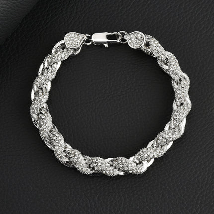 Europese En Amerikaanse Hip-Hop Manshalssnoer 10mm Legering Gevlegde Ketting Met Diamante