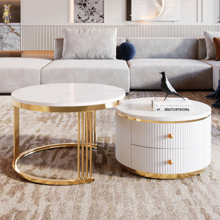 Moderne 2-stuk Wit Sirkelvormige Nesbanktafel Met Laaie, 27.6 Duim