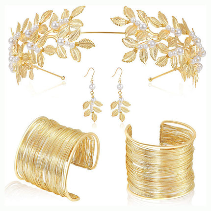 Goue Haarband Oorbelle Hanger Armband Vir Vroue