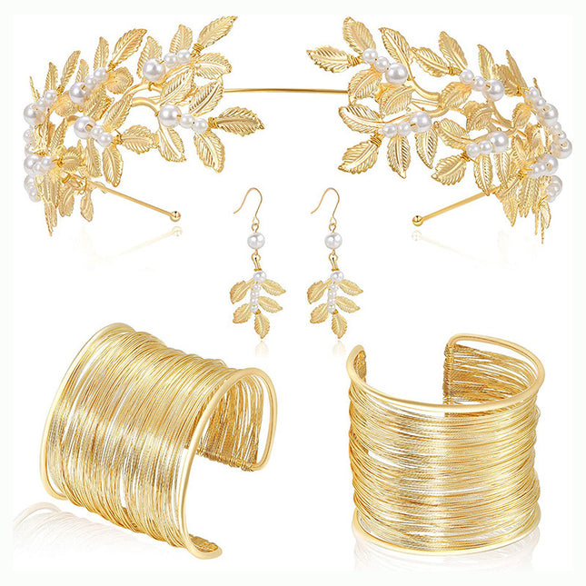 Goue Haarband Oorbelle Hanger Armband Vir Vroue