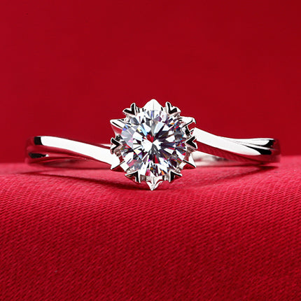 Klassieke gedraaide-arm sneeuvlokring sterling silwer geplateerde platinum huweliksvoorstelring