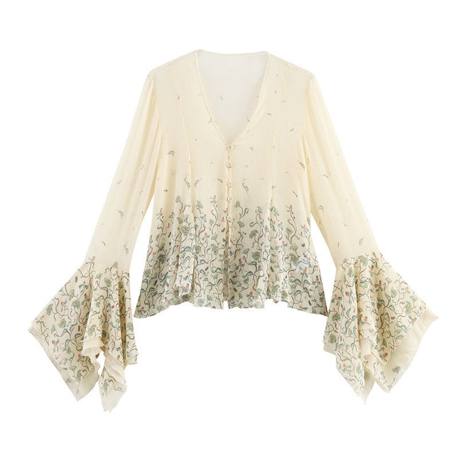 Spring And Summer Ethnic Style Floral Printed Silk Printed Shirt