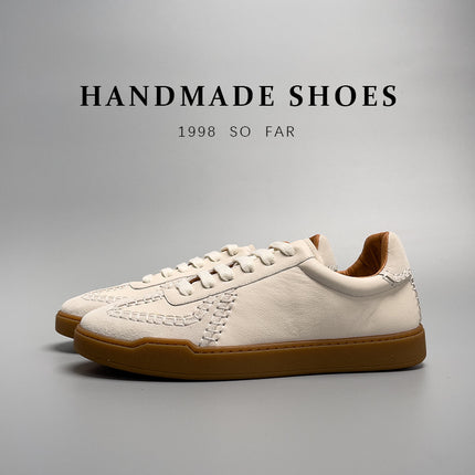 Baseball Low-cut Genuine Leather Sneakers Men's White Shoes