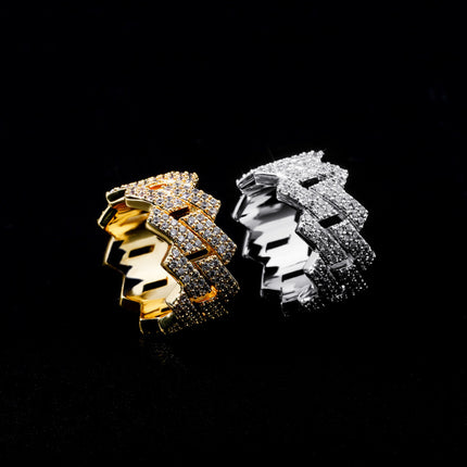 Hip Hop Ring 14mm Ruite Kubaanse Ring, Regte Goud Plaat, Dubbelry Sirkoon Ring