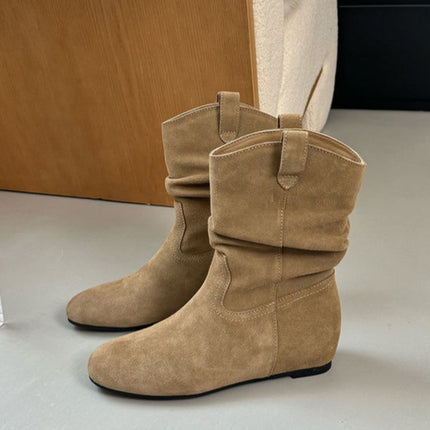 Franse Retro Herfs En Winter Nuwe Ryp Hoë Mou Westerse Cowboy Stewel Vrou