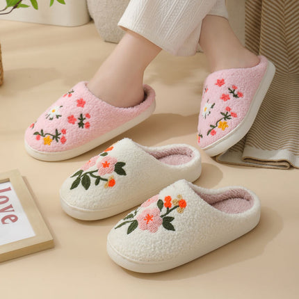 Three-color Flower Cotton Slippers Women's Warm Indoor Slippers