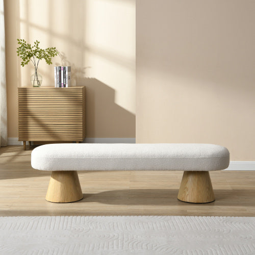 Eetbank vir Eetkamer, Gestoffeerde Slaapkamer Voetenent-bank, Ingangbankie, Boucle Ottomaan vir Sitkamer, 64L Beige Bankie Bo-op Houtpote 300 LBS Gewigskapisteit